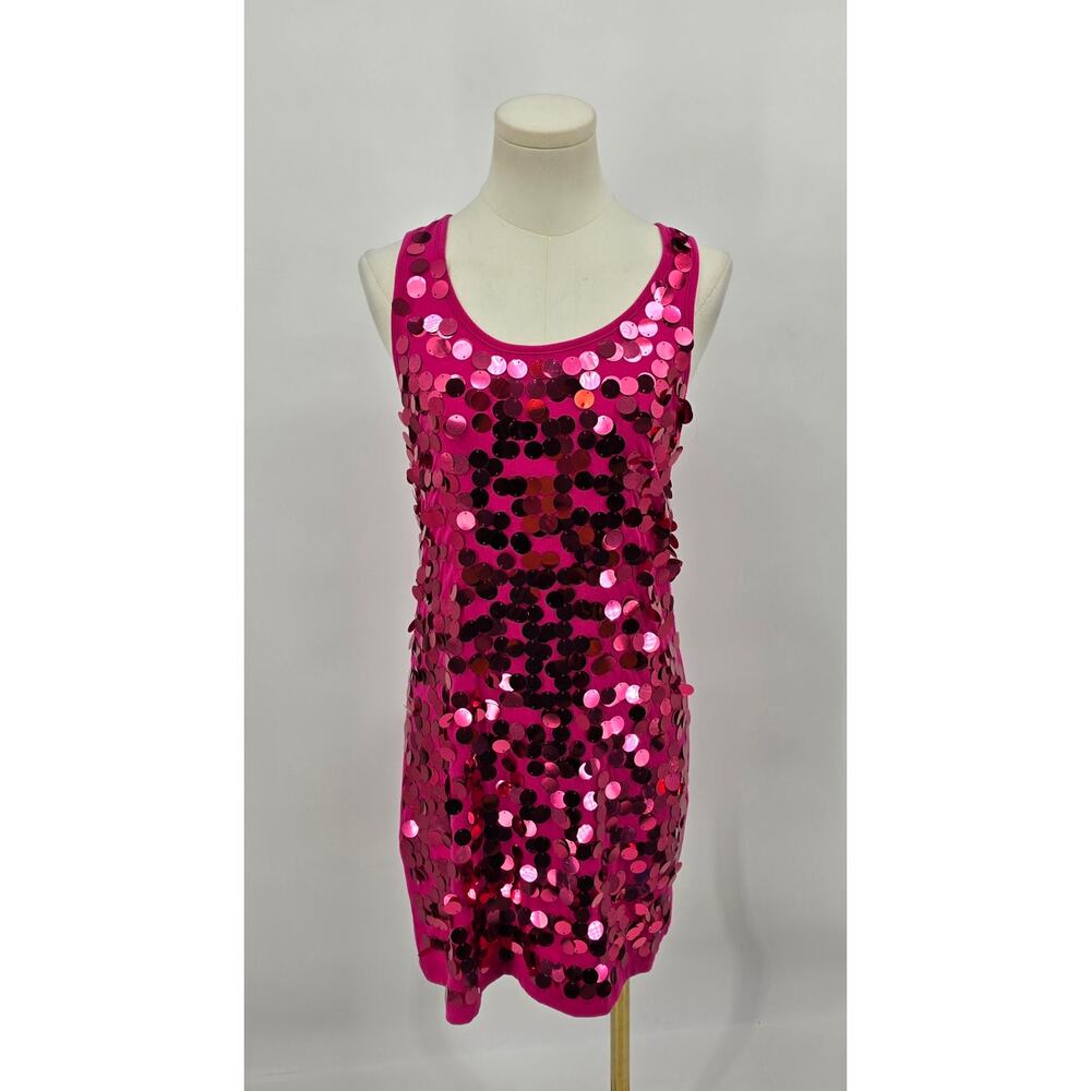 Y2K  Glam Eyeshadow Hot‎ Pink Sequin Tank Party Dress